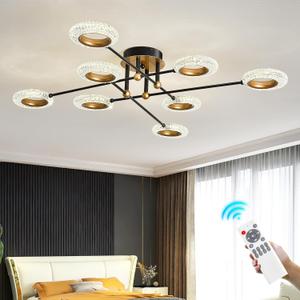 UOFUS Modern LED Ceiling Light Fixture Semi Flush Mount Black and Gold Sputnik Chandelier Ceiling Lamp with Remote Control for Living Room Dining Room Bedroom Kitchen