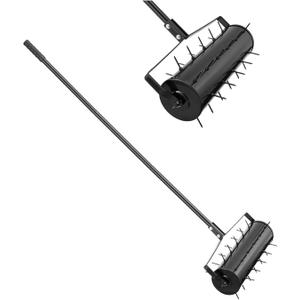 VEVOR Rolling Lawn Aerator, 21-inch Heavy-Duty Manual Rolling Aerator Lawn with Detachable Handle and 33 Iron Spikes, Rolling Lawn Aeration Tool for Garden Patio Yard Compacted Soils and Lawns, Black