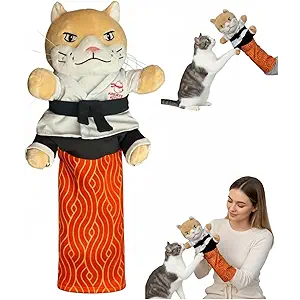 Karate Kitty Puppet Cat Wrestling Glove with Protective Forearm Sleeve, Interactive Hand Puppet Toy for Safe Play with Kittens and Adult Cats