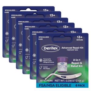 DenTek Temparin Max Dental Repair Kit, for Pain Relief & Temporary Repair, Pack of 6 Kits, 13+ Repairs per Kit