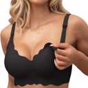 Nursing Bras for Breastfeeding Wavy Seamless Comfort Maternity Bralette Wireless Pregnancy Sleep Bra with Support (X-Large, Black)