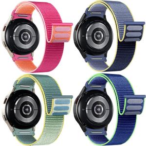 Nylon Bands for Samsung Galaxy Watch 7 6 5 4 FE Band 40mm 44mm/Watch 6 4 Classic 43mm 47mm 42mm 46mm/5 Pro 45mm,One Click No Gap Fabric Sport Strap Wristband for Samsung Watch 4 5 6 7 FE Women Men,4 Pack (07-Sunshine/Neon Lime/Alaskan Blue/Pomegranate)