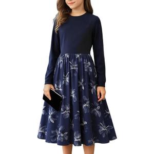 NEW 13-14Years Girls Elegant Dress Short Sleeve A-Line Floral Midi Party Special Occasion