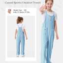 Girls Jumpsuit Loose Summer Kids Casual Spaghetti Strap Long Pants Romper with Pockets 5-12 Y (Blue)