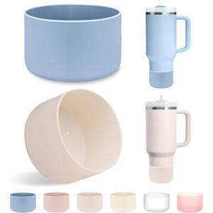 LUCKINEE 2Pcs Silicone Boot Base Protector for Stanley Quencher Adventure 40oz & IceFlow 20oz 30oz Water Bottle Accessories, Silicone Bottom For Stanley Tumbler (Chambray/Rose quartz)