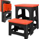 Folding 2-Step Stool, Non-Slip Portable Footstool 8" & 17" Dual Heights, Holds 250 lbs, Portable Footstool for Kitchen Home Toilet Bedroom Office Bathroom RV(Orange)