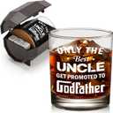 Godfather Proposal Gifts, Pregnancy Announcement Gift for Brothers & Uncles, Rocks Glass & Bourbon Barrel Set for Christmas, Only The Best Uncles Get Promoted to Godfather