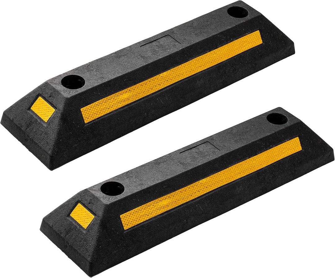 ZONETECH Heavy Duty Rubber Parking Guide - 2 Pcs Premium Quality Durable Car Garage Wheel Stopper Professional Grade Park with Reflective Yellow Tape Curb