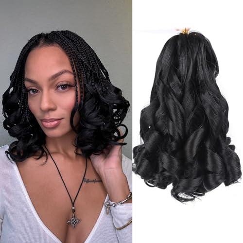 French Curl Braiding Hair 10 Inch Curly Braiding Hair Pre Stretched 8 Packs Short Black French Curl Crochet Braids for Box Braids with Curly Ends for Black Women (1B)