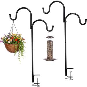 2 Pack 35 Inch Deck Railing Shepherd Hooks for Christmas Lights
Outdoor Lanterns & Wreaths, Double Arm Metal Hanging Pole with Adjustable Clamp for Porch, Patio, Balcony and Garden