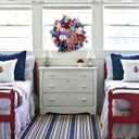 20" Patriotic Wreaths for Front Door - Mesh 4th of July Wreath, Memorial Day & Independence Day Patriotic Decorations with Stars & Stripes Design, Indoor Outdoor Wall Decor (Red White Blue)