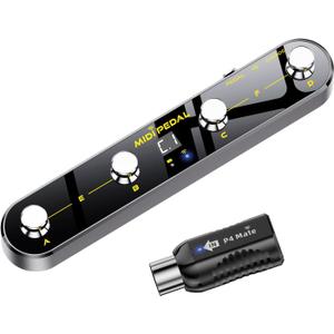 Wireless MIDI Foot Controller Pedal with MIDI Receiver, Bluetooth & USB MIDI Footswitch Controller with Expression Pedal, 4 Programmable Footswitches, PC App Editing, for DAWs/Synths/Guitar Effects