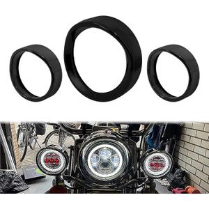 Motorcycle 7" Headlight Trim Ring 4.5" Fog Light Trim Ring Set Visor Style Fit for Harley Touring Road King Street Glide Electra Glide Gloss Black