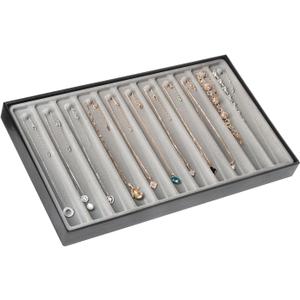 J JACKCUBE DESIGN 11 Compartments Stackable Leather Jewellery Tray Earring Necklace Bracelet Ring Organizer Display Storage Box(Set of 1, Black, 40.6 x 24.4 x 4 cm)- MK212-3B