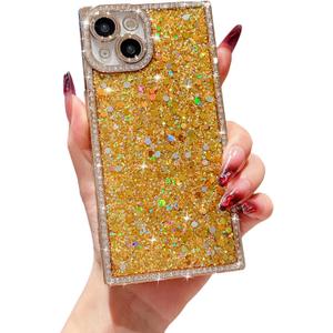 Owncase for iPhone 13 Case Glitter, Crystal Diamonds Shiny Bling Sparkly Electroplated Edge Shockproof Soft TPU Bumper Phone Case for Women Girls, Gold