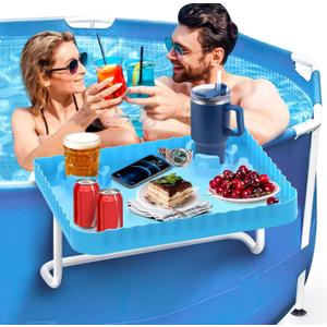 Pool Bar Side Bar, Swim Up Bar, Designed for Above-Ground Round/Rectangle/Oval Pools, Portable Poolside Bar Patio Poolside Table, Blue (1 Pack)