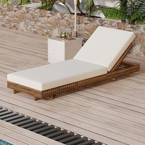 Merax Acacia Wood Chaise Lounge Set w/ 6-Position Adjustable Backrest & Cushion - Outdoor Patio Poolside Furniture, Beige (Just Wooded Frame)