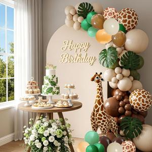 Sage Green & Brown Balloon Garland Kit 84-Piece Olive, Coffee, Nude & Gold Safari Balloons with Camo & Animal Print for Jungle, Hunting & Woodland Party Decor