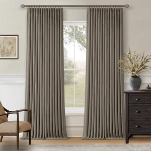 Taupe Grey 120 Inch Blackout Pinch Pleated Curtains 2 Panel Set for Living Room Darkening Thick Linen Textured 100% Black Out Drapes 120 Inches Long Pinch Pleat Light Blocking Bedroom Grayish Brown, 40"W x 120"L