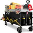 VIC Collapsible Folding Wagon Extra Long Extender Wagon Cart,Beach Wagons Cart Heavy Duty Foldable, Utility Grocery Car with Side Pocket for Camping Garden Sports, V1