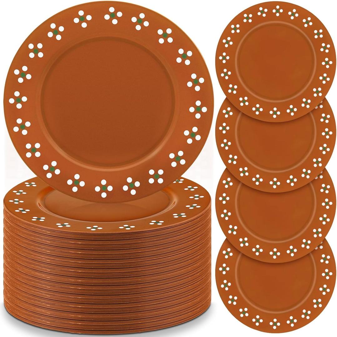 Havawish 36 Pcs Mexican Plastic Plates 13 Inch De Barro Mexican Floral Charger Plate Traditional Design Plates Mexico Plate for Wedding Bridal Shower Party Supplies