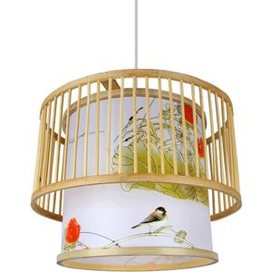 New Chinese Style Pendant Lamp Shade Antique Hanging Light with Patterned Bamboo Art Ceiling Light with Wood Canopy Industrial Chandelier Lights for Living Room, Bedroom, Dinner Room (40CM)