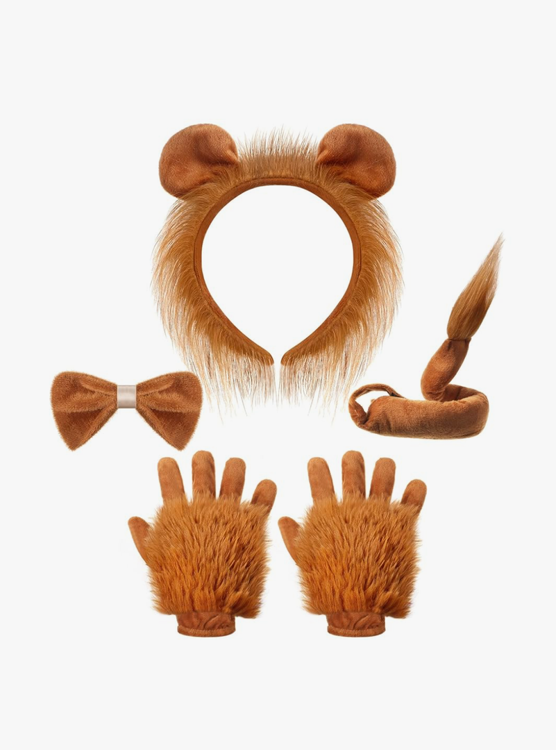 Haysandy 5 Pcs Lion Costume Set Lion Ears Headband Paw Gloves Bow Tie and Tail Brown Fancy Dress Kit Accessories for Kids Animal Themed Costume Cosplay kit Dress up Party