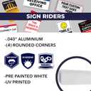 Real Estate Sign Riders | Set of 6 Aluminum (Metal) Printed Signs with Different Messages for Real Estate | 24x6 Inches | White with Black Text