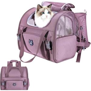 Lollimeow Expandable Cat Carrier Backpack for Large Cats - Airline Approved Pet Carrier Backpack for Small Dogs, Hiking & Travel, Waterproof with Breathable Mesh, 22lbs Capacity (Plum, Large)
