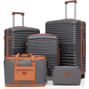 5 Piece Luggage Sets with Spinner Wheels and Tsa Lock, Hardshell ABS Suitcase Set, Lightweight Hardside Waterproof Travel Suitcases for Men Women, 20", 24", 28" Gray