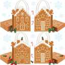 Clabby 48 Pcs Gingerbread House Small Christmas Gingerbread Kraft Gift Bag Xmas Presents Boxes House Wrapping Treat Bags with Handle Xmas Characters for Christmas Party Favors Holidays Decorations