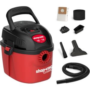 Shop-Vac 2021000 1 Gallon 1 Peak Wet/Dry Vac, Portable Compact Micro Vacuum with Collapsible Handle Wall Bracket & Multifunction Accessories Uses Type A Filter Bag & Type MM Foam Sleeve (Red)
