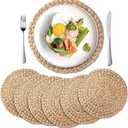YANGQIHOME 4 Pack, Round Woven Placemats, Natural Water Hyacinth Wicker Place mats, Braided Straw Table Mats, Charger Plates for Dining Table, Fall, Thanksgiving, Christmas (11.8 inch)