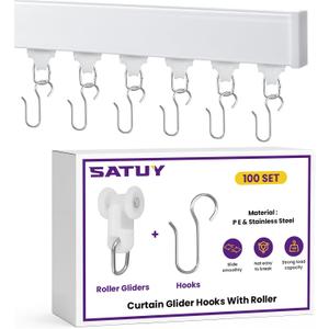 200Pcs Curtain Glider Track Hooks, 100 Pieces Hooks and 100 Pieces Roller Gliders, Heavy Duty Mute Wheel Curtain Glider Hooks for Universal Ceiling Drapes Shower Curtains Window Treatments