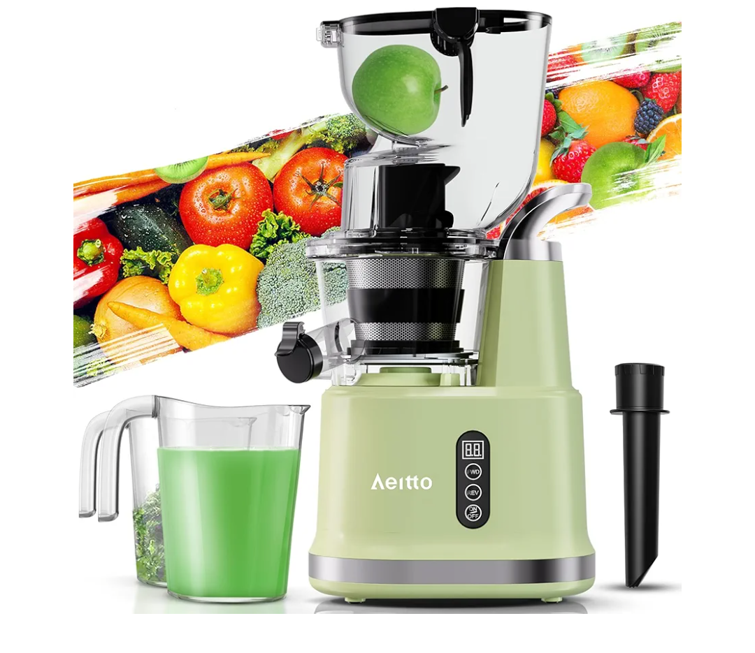 Aeitto Cold Press Juicer,Masticating Juicer Machines with Wide & Dual Feed Chute for Vegetables and Fruits, Self Feeding for Juice Extractor, Large Capacity, High Juice Yield, Easy to Clean