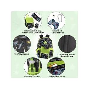 6 in 1 Backpack with Matching Lunch Bag, Pencil Case, Water Bottle, Keychain & Accessories 