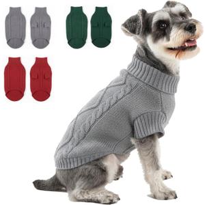 Thick Knit Dog Sweater, Warm Turtleneck Pullover Winter Sweaters for Small, Medium Dogs, Cute Knitted Pet Clothes for Puppy, Holiday Costume for Boy & Girl Doggy, Mini Schnauzer Outfit, Grey M