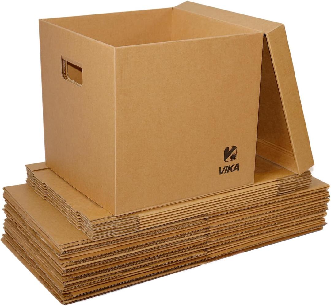 Vinyl Record Storage Box for 12" Records & Moving - Sturdy Cardboard with Removable Lid, Holds Up to 60 Vinyls/Laser Discs (Set of 8)