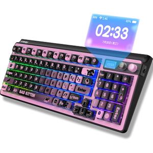 H98 Wireless Mechanical Keyboard,96-Key Hot-Swappable Wired Gaming Keyboard,Tri-Mode Bluetooth 5.0 2.4G USB-C,1.14" Color Screen,Double Knob,6000mAh,RGB,PBT Keycaps for PC Mac iPad-Black
