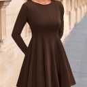 PRETTYGARDEN Fall Cocktail Dresses for Women Elegant Classy Wedding Guest 2026 Long Sleeve Homecoming Party A Line Mini Dress (Brown, S)