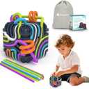 BunnyBoo Sensory Activity Board, 3D Silicone Toys for Kids with Autism & ADHD,Sensory Fidget Toys for Anxiety Relief, Calming & Focusing, BPA-Free, 15 Colorful Strings, Storage Bag(Black)