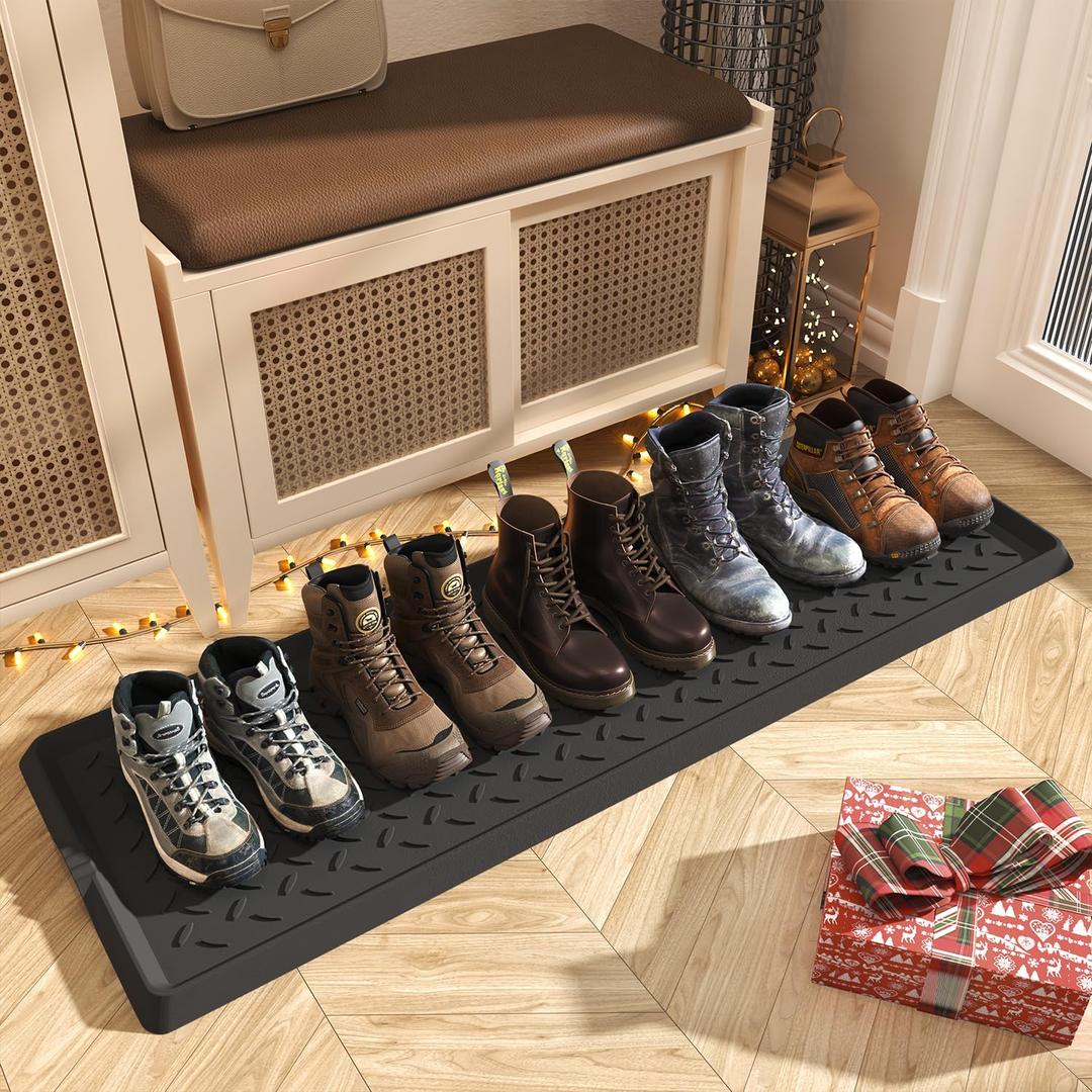 Extra Large Boot Tray 48 Inch Boot Storage Heavy Duty Rubber Mats for Floor Waterproof Shoe Mat Tray for Entryway Multi Use Shoe Rug 16x47.5 Inches (Twill)