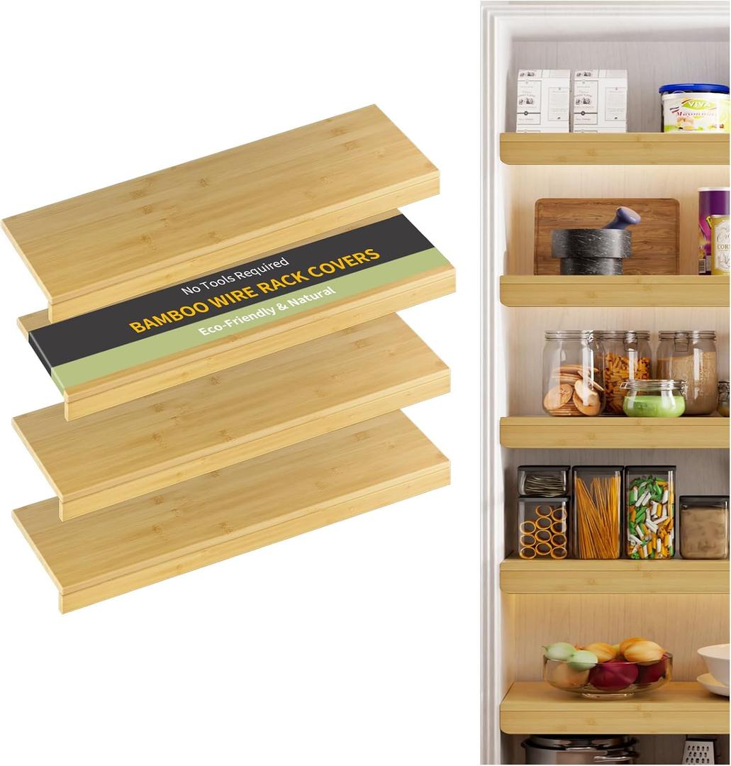 Bamboo Wire Shelf Covers, 40" W x 12" D, 4-Pack, Natural