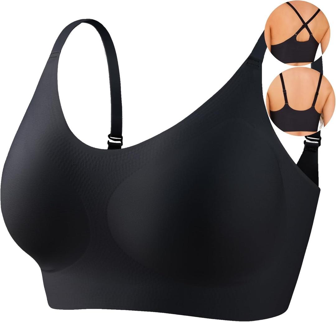 PRETTYWELL Bras for Women Comfort Seamless Bra, Cross Back Adjustable Bralette Bra, Wireless Everyday Bras for Women A-C Cup, M