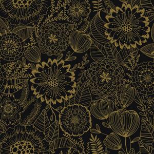 CiCiwind 17.3"  197" Wallpaper Peel and Stick Black Floral Removable Self Adhesive Contact Paper Gold Decorative Waterproof Wallpaper for Bathroom Bedroom Papel Tapiz para Pared