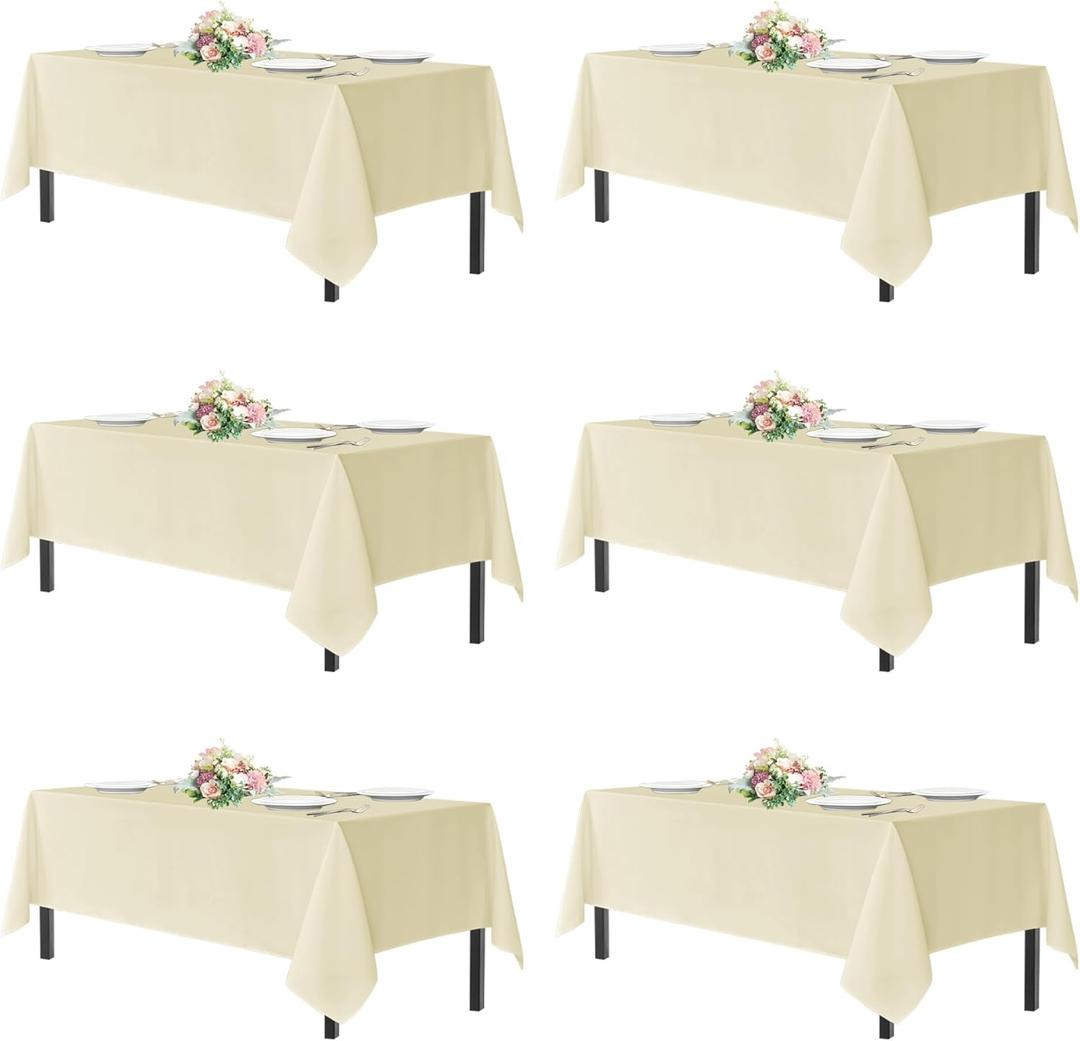 sancua Beige Tablecloths for 8 Foot Rectangle Tables, 6 Pack - 60x120 Inch - Washable Fabric Cloth Table Cloth for Wedding, Party, Birthday, Banquet, Reusable Polyester Table Covers