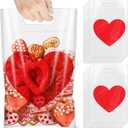 Kolldenn 100 Pcs Valentine's Day Heart Treat Bags with Handles Clear Plastic Gift Bags for Candy, Cookies & Snacks Bulk Valentine Goodie Bag for Party Favors & Bakery Packaging