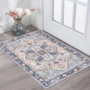 KOZYFLY Small Area Rug 2x3 Ft Rugs for Entryway Washable Boho Entry Rug Non Slip Door Mat Indoor Entrance Faux Wool Vintage Printed Kitchen Rug Throw Rugs for Entrance Kitchen, Blue Gray/Cream