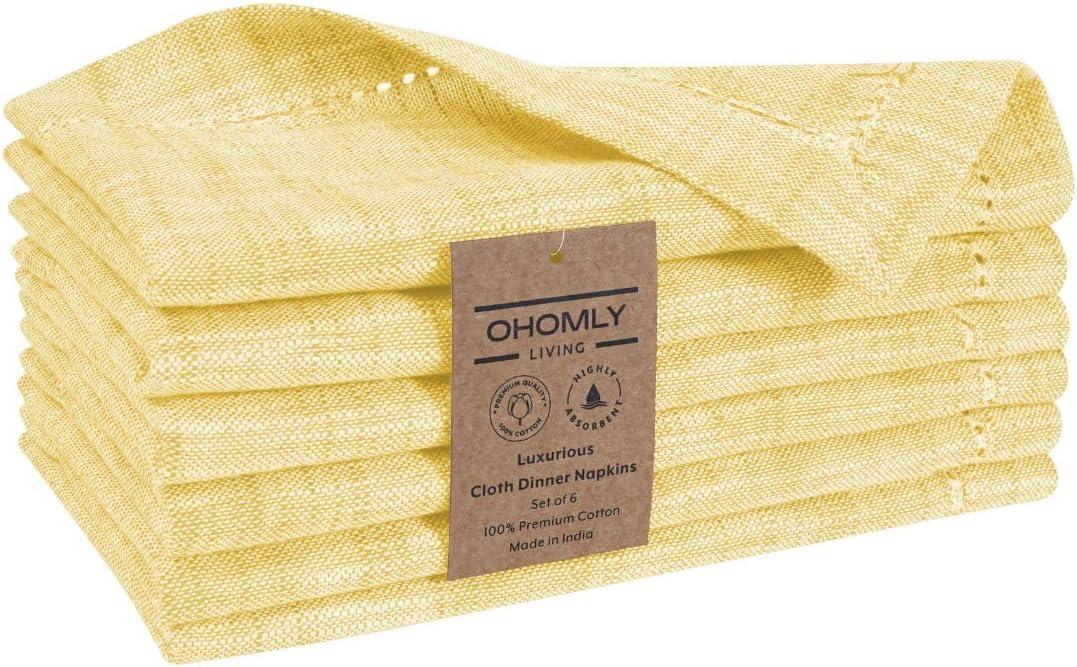 OHOMLY LIVING Slub Textured Dinner Napkins Set of 6-100% Cotton Cloth Napkins 18x18 Inch - Soft Durable Washable Fabric Napkins for Everyday Use & Special Occasions Christmas - Yellow