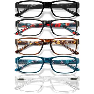 Gaoye Professional Reading Glasses for All Day - Computer Readers with Blue Light Protection - Value Pack (B1-5 Pack Flower Vibes)